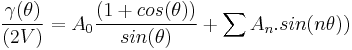 \frac{\gamma(\theta)} {(2V)} = A_0 \frac {(1+cos(\theta))} {sin(\theta)} + \sum  A_n . sin (n \theta))