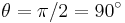 \theta=\pi/2=90^\circ