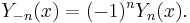 Y_{-n}(x) = (-1)^n Y_n(x).\,