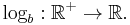 \log_b�: \mathbb{R}^+ \to \mathbb{R}. \!