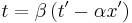 t=\beta\left(t'-\alpha x'\right)