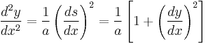 \frac{d^2y}{dx^2} = \frac{1}{a} \left(\frac{ds}{dx}\right)^2 = \frac{1}{a} \left[1+\left(\frac{dy}{dx}\right)^2\right]