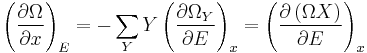 \left(\frac{\partial\Omega}{\partial x}\right)_{E} = -\sum_{Y}Y\left(\frac{\partial\Omega_{Y}}{\partial E}\right)_{x}= \left(\frac{\partial\left(\Omega X\right)}{\partial E}\right)_{x}\,