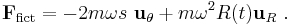 
\mathbf{F}_{\mathrm{fict}}  = - 2 m \omega s\ \mathbf{u}_{\theta} + m \omega^2 R(t)  \mathbf{u}_R \ .
