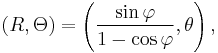 (R, \Theta) = \left(\frac{\sin \varphi}{1 - \cos \varphi}, \theta\right),