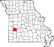 A state map highlighting Cedar County in the southwestern part of the state.