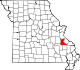 A state map highlighting Saint Francois County in the southeastern part of the state.