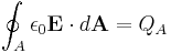  \oint_A \epsilon_0 \mathbf{E} \cdot d\mathbf{A} = Q_A 