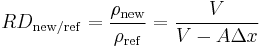 RD_{\mathrm{new/ref}} = \frac{\rho_\mathrm{new}}{\rho_\mathrm{ref}} = \frac{V}{V - A \Delta x}