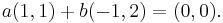  a(1,1)+b(-1,2)=(0,0). \,