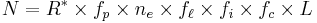 N = R^{\ast} \times f_p \times n_e \times f_{\ell} \times f_i \times f_c \times L \!