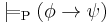 \models_{\mathrm P}(\phi \rightarrow \psi)