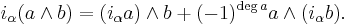 i_\alpha (a\wedge b) = (i_\alpha a)\wedge b + (-1)^{\deg a}a\wedge (i_\alpha b).