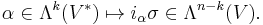  \alpha \in \Lambda^k(V^*) \mapsto i_\alpha\sigma \in \Lambda^{n-k}(V).