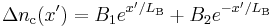 \Delta n_{\text{c}} (x') = B_1 e^{x'/L_{\text{B}}} + B_2 e^{-x'/L_{\text{B}}}