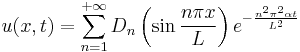 u(x,t) = \sum_{n = 1}^{+\infty} D_n \left(\sin \frac{n\pi x}{L}\right) e^{-\frac{n^2 \pi^2 \alpha t}{L^2}}