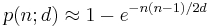 p(n;d) \approx 1 - e^{-n(n-1)/2d}