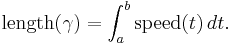 \mbox{length}(\gamma)=\int_a^b \mbox{speed}(t) \, dt.