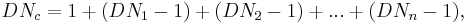 DN_c = 1 + (DN_1 - 1) + (DN_2 - 1) + ... + (DN_n - 1), \ 