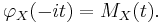 \varphi_X(-it)=M_X(t).