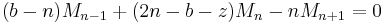 (b-n)M_{n-1} +(2n-b-z)M_n - nM_{n+1}=0 \,