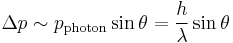 
\Delta p \sim p_{\mathrm{photon}} \sin\theta = \frac{h}{\lambda} \sin\theta
