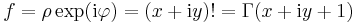 f=\rho \exp({\rm i}\varphi)=(x+{\rm i}y)!=\Gamma(x+{\rm i}y+1) 