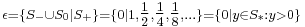 \scriptstyle \epsilon = \{ S_- \cup S_0 | S_+ \} = \{ 0 | 1, \tfrac{1}{2}, \tfrac{1}{4}, \tfrac{1}{8}, ... \} = \{ 0 | y \in S_*�: y > 0 \}