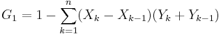 G_1 = 1 - \sum_{k=1}^{n} (X_{k} - X_{k-1}) (Y_{k} + Y_{k-1})