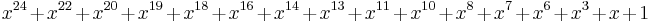 x^{24} + x^{22} + x^{20} + x^{19} + x^{18} + x^{16} + x^{14} + x^{13} + x^{11} + x^{10} + x^8 + x^7 + x^6 + x^3 + x + 1