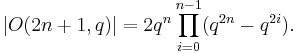 |O(2n+1,q)|=2q^n\prod_{i=0}^{n-1}(q^{2n}-q^{2i}).