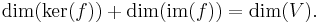 
  \dim(\ker( f )) 
+ \dim(\operatorname{im}( f )) 
= \dim( V ). \,