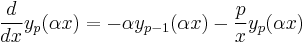 \frac{d}{dx}y_p(\alpha x)=-\alpha y_{p-1}(\alpha x) - \frac{p}{x} y_p(\alpha x)