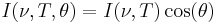 I(\nu,T,\theta) = I(\nu,T) \cos(\theta)\ 