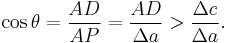 \cos \theta = \frac{AD}{AP} = \frac{AD}{\Delta a} > \frac{\Delta c}{\Delta a}.