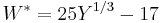 W^*=25Y^{1/3}-17