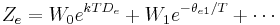 Z_e = W_0 e^{kT D_e} + W_1 e^{-\theta_{e1}/T} + \cdots