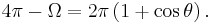 4 \pi - \Omega = 2 \pi \left (1 + \cos {\theta} \right) .\,\!