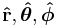 \mathbf{\hat{r}}, \boldsymbol{\hat{\theta}}, \boldsymbol{\hat{\phi}}