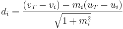 d_i=\frac{ (v_T-v_i)-m_i (u_T-u_i) }{\sqrt {1+m_i^2}}