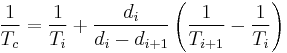 \frac{1}{T_c}=\frac{1}{T_i}+\frac{d_i}{d_i-d_{i+1}} \left( \frac{1}{T_{i+1}} - \frac{1}{T_i} \right)