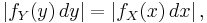 \left| f_Y(y)\, dy\right| = \left| f_X(x)\, dx\right|,