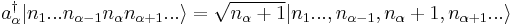 a^{\dagger}_{\alpha}|n_{1}...n_{\alpha -1}n_{\alpha}n_{\alpha +1}...\rangle = \sqrt{n_{\alpha} +1}|n_{1}...,n_{\alpha -1}, n_{\alpha}+1, n_{\alpha+1}...\rangle
