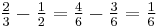 \tfrac23-\tfrac12=\tfrac46-\tfrac36=\tfrac16