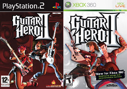 Box art for two versions of. Guitar Hero II. Left: PlayStation 2, PAL release. Right: Xbox 360, NTSC release.