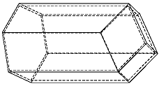 A computer-generated model of a honeycomb cell, showing a hexagonal tube terminating in three equal rhombuses that meet at a point on the axis of the cell