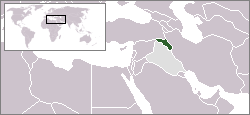 Location of Iraqi Kurdistan (dark green) with respect to Iraq (light green) on a map of the Middle East.