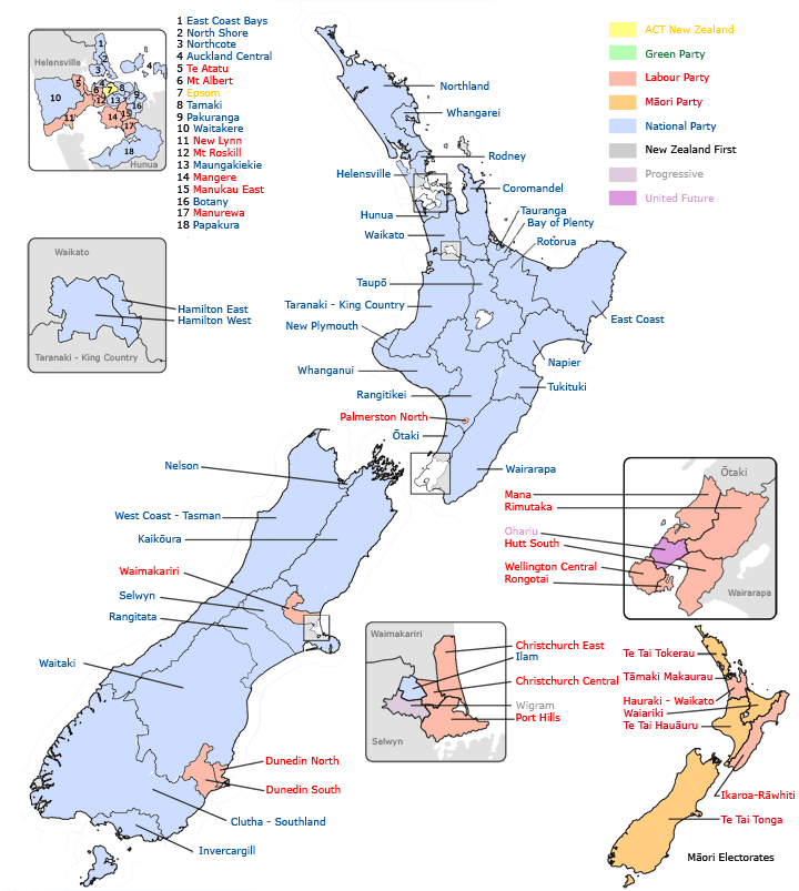 Map showing preliminary electorate results as of the election night count.