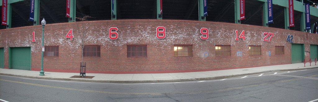 The Red Sox retired numbers on the outside of the stadium