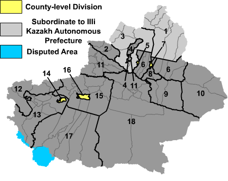 Map of Xinjiang Uyghur Autonomous Region